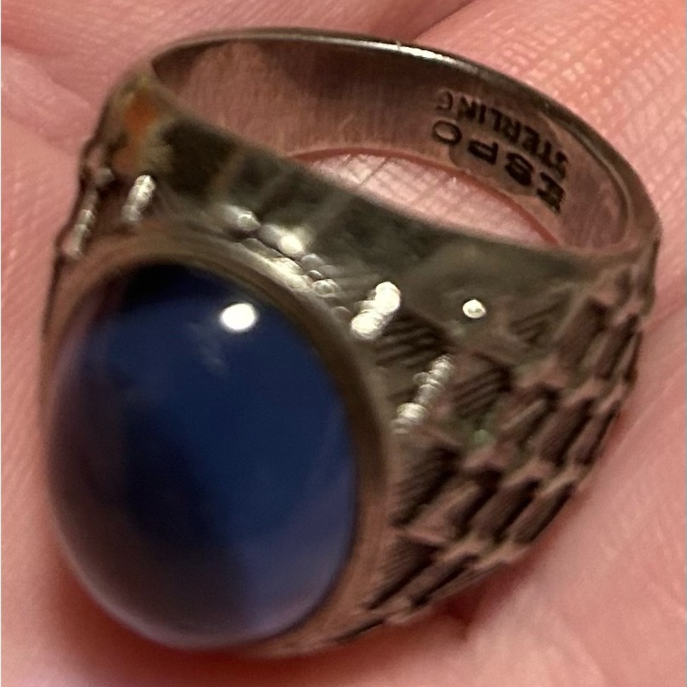 Vintage Joseph Esposito blue cabochon stone 925 sterling silver ring size 7